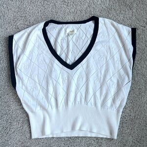 Maeve, Anthropologie, Vest, Size XL, White with Navy Blue